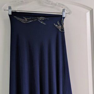 Asymmetrical high/low handkerchief-hem dark blue argentine tango skirt, S